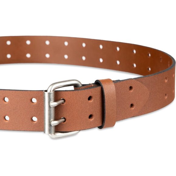 Men's Double Prong Leather Work Belt – Fully Adjustable, Regular & Big and Tall - Picture 3 of 6